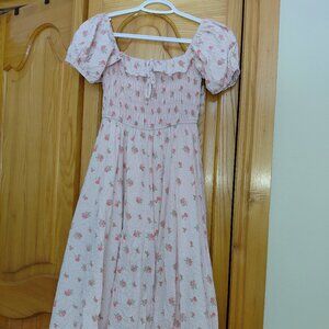 R. Vivimos Summer Floral Print Puff Sleeves Vintage Ruffles Midi Dress